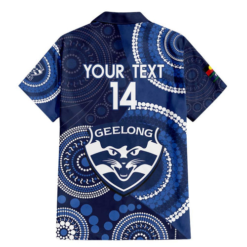 Custom AFL Geelong NAIDOC Week Family Matching Mermaid Dress and Hawaiian Shirt Keep The Fire Burning Indigenous Art