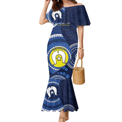 Custom AFL Geelong NAIDOC Week Family Matching Mermaid Dress and Hawaiian Shirt Keep The Fire Burning Indigenous Art