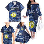 Custom AFL Geelong NAIDOC Week Family Matching Off The Shoulder Long Sleeve Dress and Hawaiian Shirt Keep The Fire Burning Indigenous Art