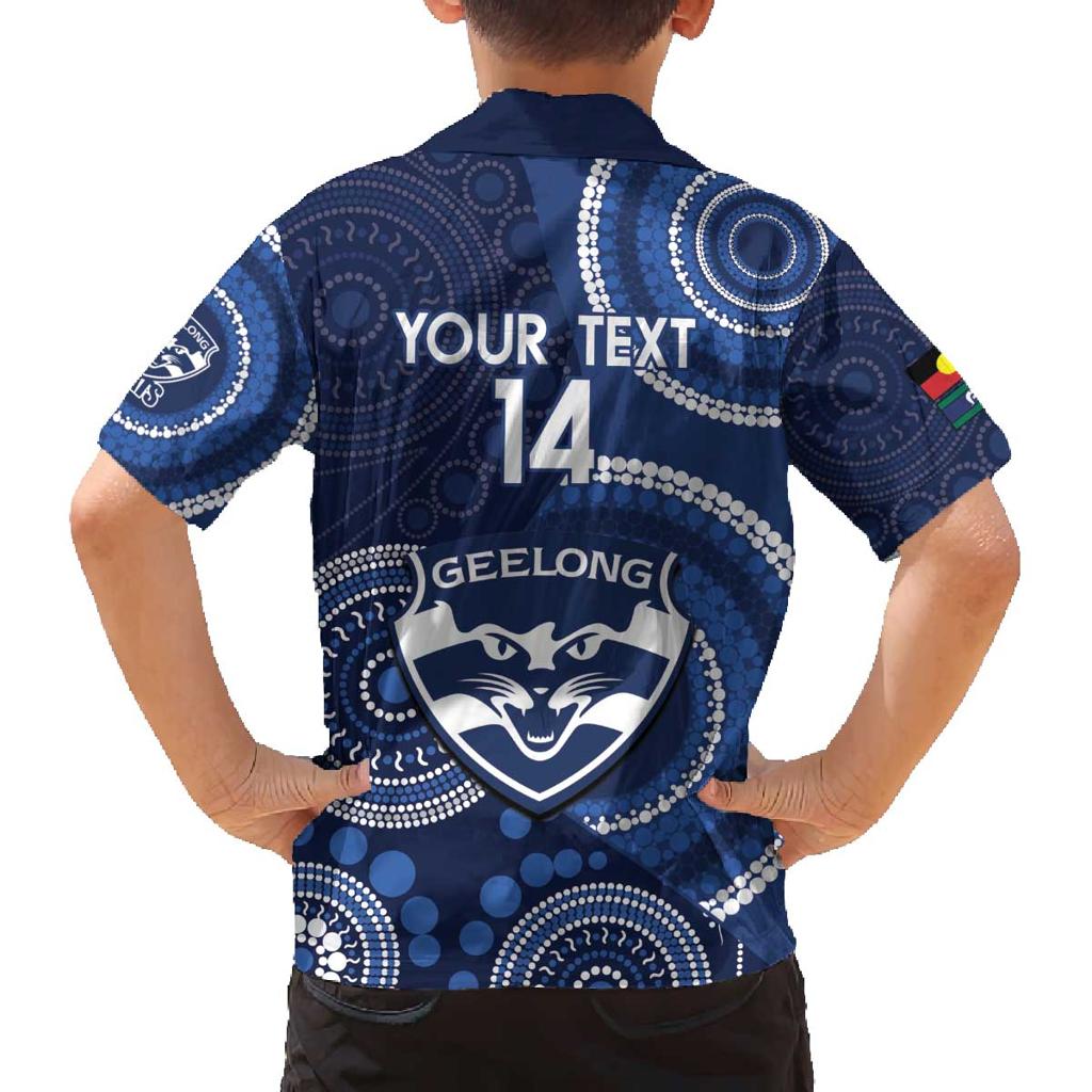 Custom AFL Geelong NAIDOC Week Family Matching Off The Shoulder Long Sleeve Dress and Hawaiian Shirt Keep The Fire Burning Indigenous Art