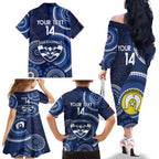 Custom AFL Geelong NAIDOC Week Family Matching Off The Shoulder Long Sleeve Dress and Hawaiian Shirt Keep The Fire Burning Indigenous Art
