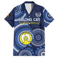 Custom AFL Geelong NAIDOC Week Family Matching Off The Shoulder Long Sleeve Dress and Hawaiian Shirt Keep The Fire Burning Indigenous Art