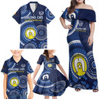 Custom AFL Geelong NAIDOC Week Family Matching Off Shoulder Maxi Dress and Hawaiian Shirt Keep The Fire Burning Indigenous Art