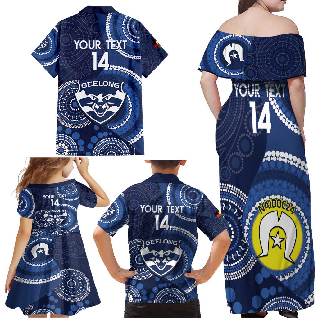 Custom AFL Geelong NAIDOC Week Family Matching Off Shoulder Maxi Dress and Hawaiian Shirt Keep The Fire Burning Indigenous Art