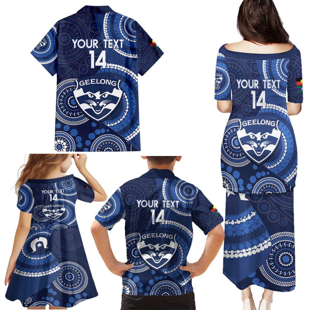 Custom AFL Geelong NAIDOC Week Family Matching Puletasi and Hawaiian Shirt Keep The Fire Burning Indigenous Art