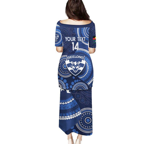Custom AFL Geelong NAIDOC Week Family Matching Puletasi and Hawaiian Shirt Keep The Fire Burning Indigenous Art