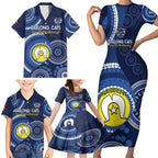 Custom AFL Geelong NAIDOC Week Family Matching Short Sleeve Bodycon Dress and Hawaiian Shirt Keep The Fire Burning Indigenous Art