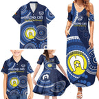 Custom AFL Geelong NAIDOC Week Family Matching Summer Maxi Dress and Hawaiian Shirt Keep The Fire Burning Indigenous Art