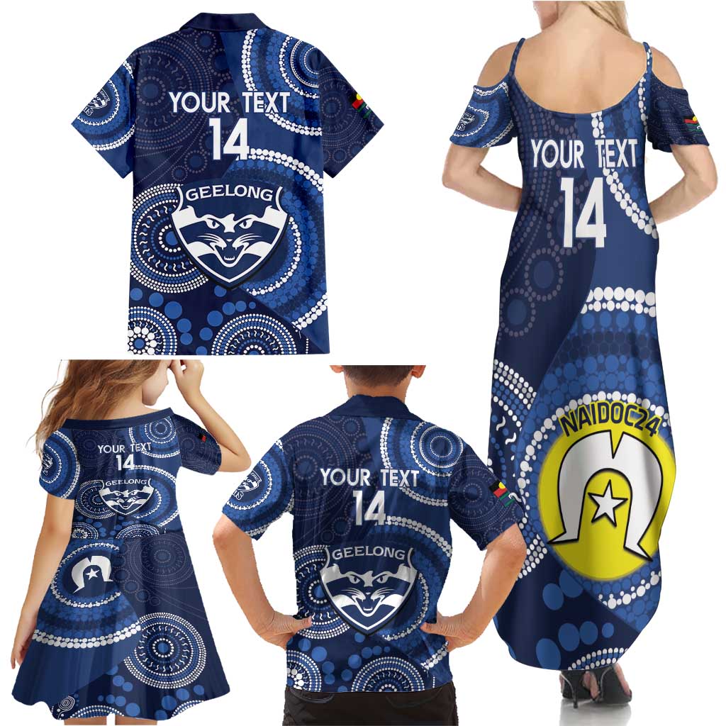 Custom AFL Geelong NAIDOC Week Family Matching Summer Maxi Dress and Hawaiian Shirt Keep The Fire Burning Indigenous Art