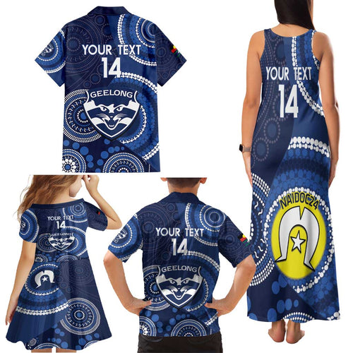 Custom AFL Geelong NAIDOC Week Family Matching Tank Maxi Dress and Hawaiian Shirt Keep The Fire Burning Indigenous Art