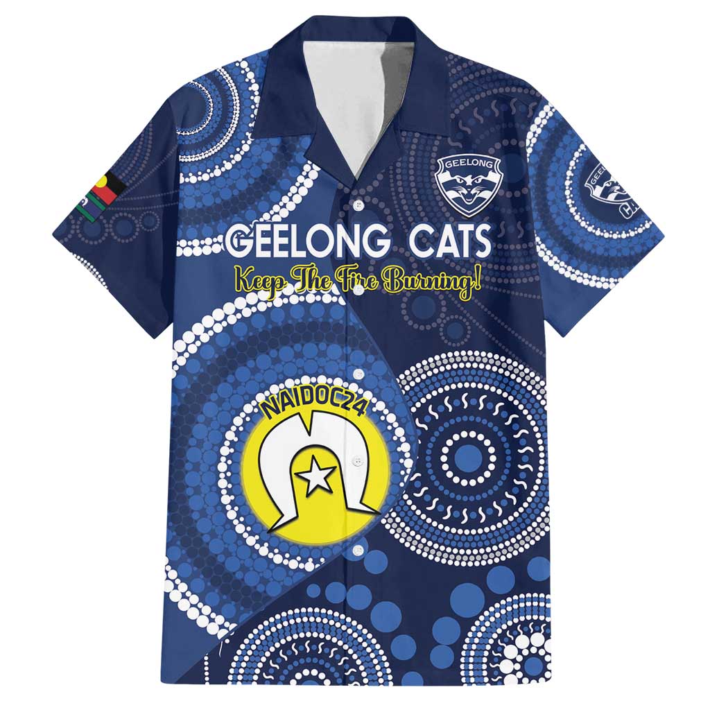 Custom AFL Geelong NAIDOC Week Family Matching Tank Maxi Dress and Hawaiian Shirt Keep The Fire Burning Indigenous Art