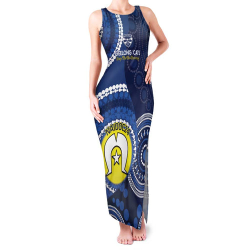 Custom AFL Geelong NAIDOC Week Family Matching Tank Maxi Dress and Hawaiian Shirt Keep The Fire Burning Indigenous Art