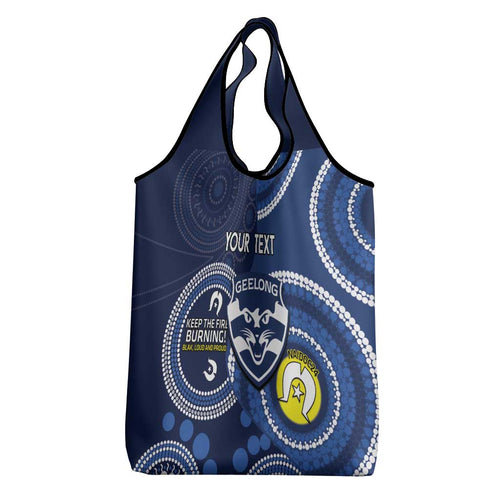 Custom AFL Geelong NAIDOC Week Grocery Bag Keep The Fire Burning Indigenous Art