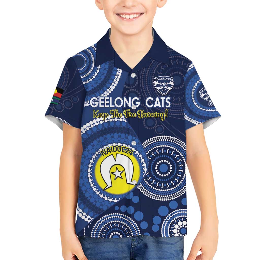 Custom AFL Geelong NAIDOC Week Hawaiian Shirt Keep The Fire Burning Indigenous Art