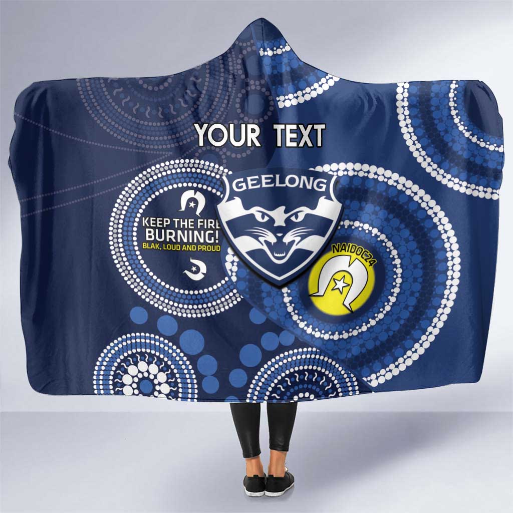 Custom AFL Geelong NAIDOC Week Hooded Blanket Keep The Fire Burning Indigenous Art