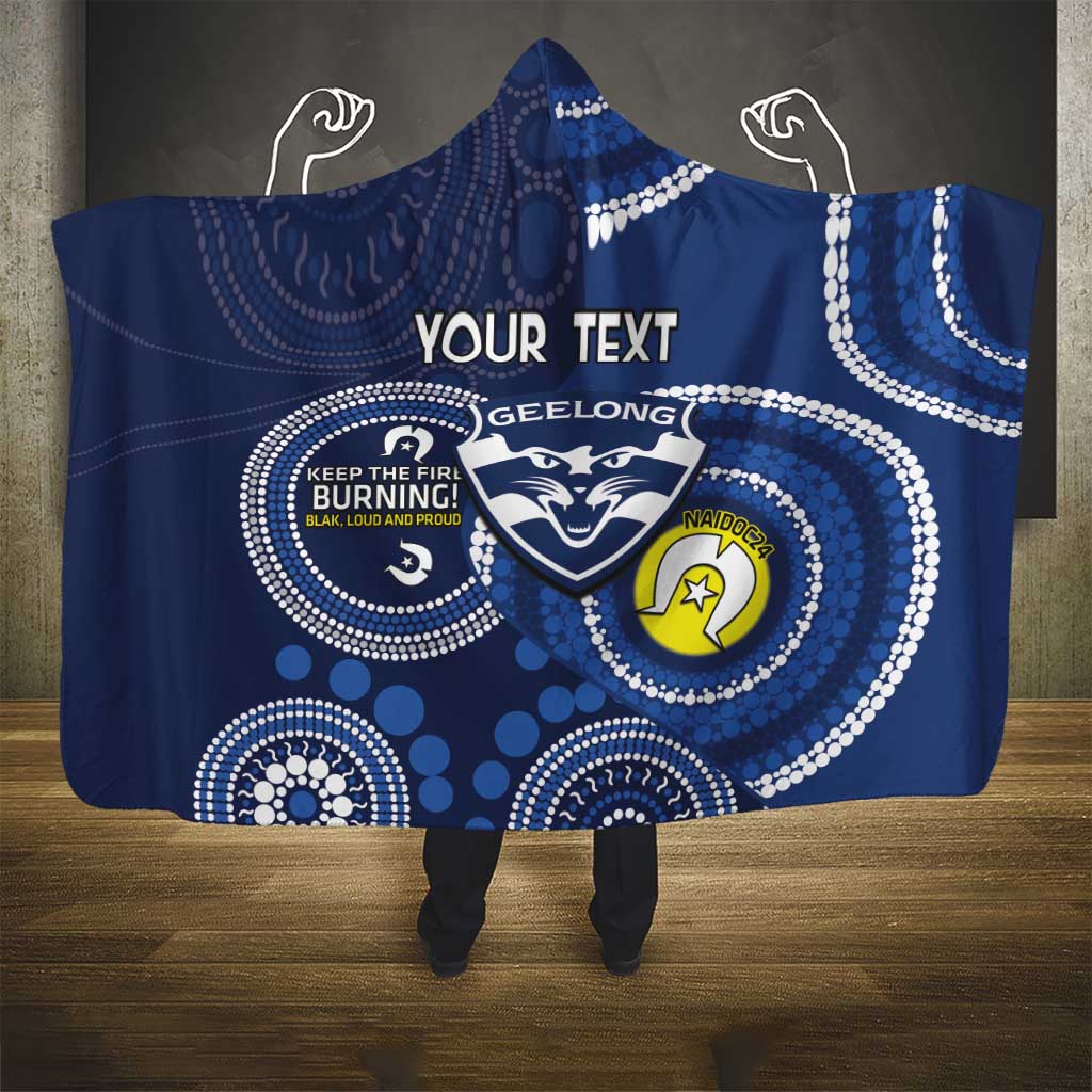 Custom AFL Geelong NAIDOC Week Hooded Blanket Keep The Fire Burning Indigenous Art