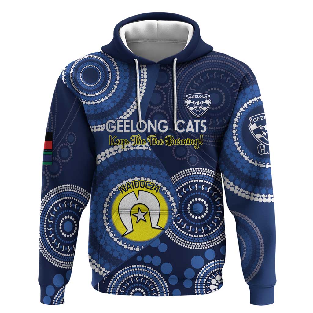 Custom AFL Geelong NAIDOC Week Hoodie Keep The Fire Burning Indigenous Art
