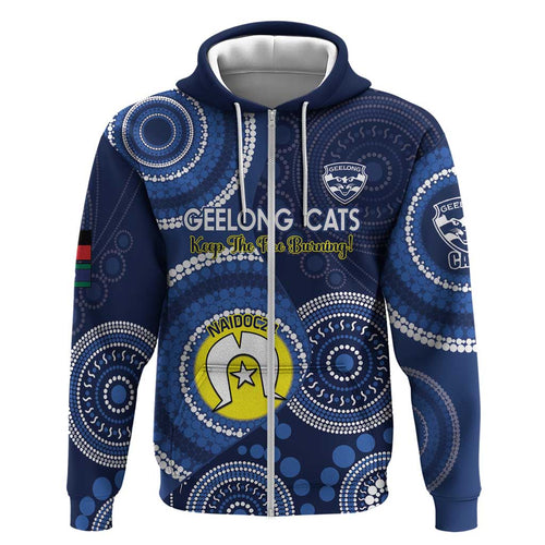Custom AFL Geelong NAIDOC Week Hoodie Keep The Fire Burning Indigenous Art