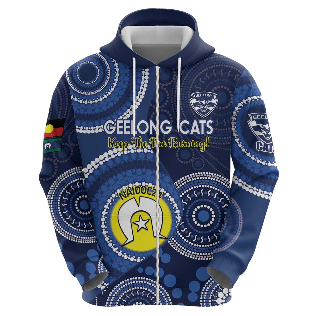 Custom AFL Geelong NAIDOC Week Hoodie Keep The Fire Burning Indigenous Art