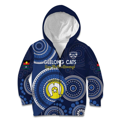 Custom AFL Geelong NAIDOC Week Kid Hoodie Keep The Fire Burning Indigenous Art