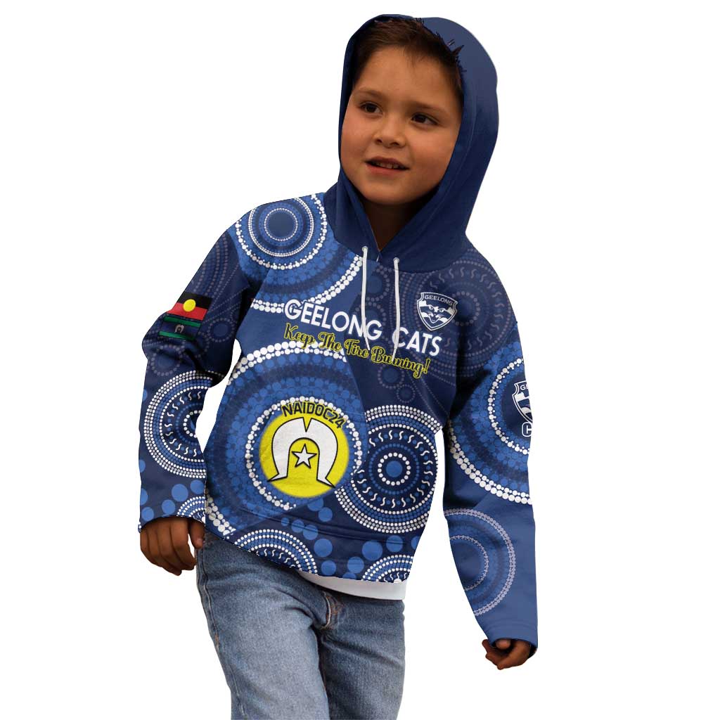 Custom AFL Geelong NAIDOC Week Kid Hoodie Keep The Fire Burning Indigenous Art
