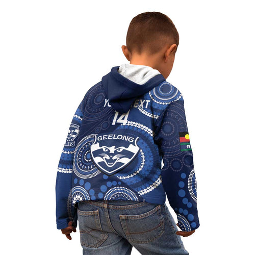 Custom AFL Geelong NAIDOC Week Kid Hoodie Keep The Fire Burning Indigenous Art