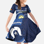 Custom AFL Geelong NAIDOC Week Kid Short Sleeve Dress Keep The Fire Burning Indigenous Art