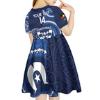 Custom AFL Geelong NAIDOC Week Kid Short Sleeve Dress Keep The Fire Burning Indigenous Art