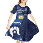 Custom AFL Geelong NAIDOC Week Kid Short Sleeve Dress Keep The Fire Burning Indigenous Art