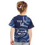 Custom AFL Geelong NAIDOC Week Kid T Shirt Keep The Fire Burning Indigenous Art