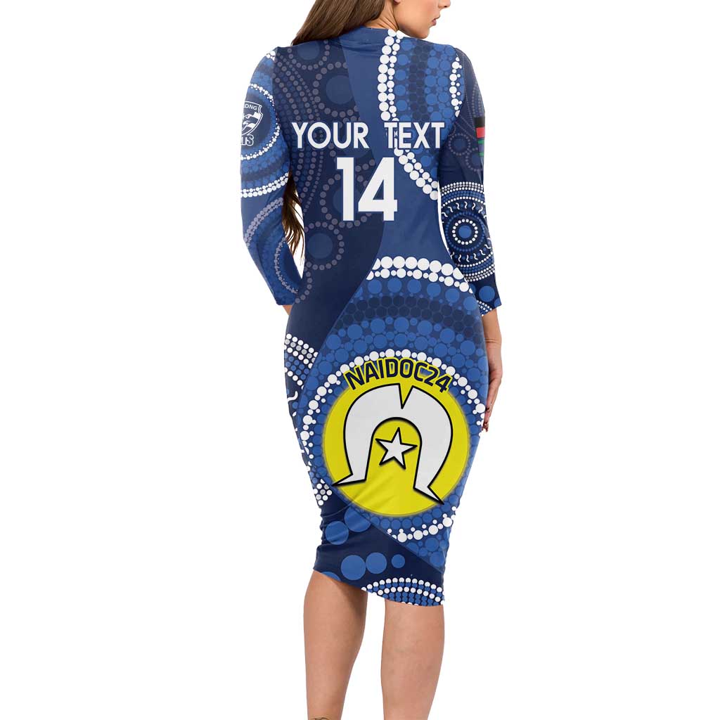 Custom AFL Geelong NAIDOC Week Long Sleeve Bodycon Dress Keep The Fire Burning Indigenous Art