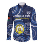 Custom AFL Geelong NAIDOC Week Long Sleeve Button Shirt Keep The Fire Burning Indigenous Art