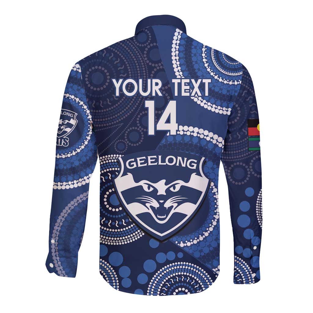 Custom AFL Geelong NAIDOC Week Long Sleeve Button Shirt Keep The Fire Burning Indigenous Art