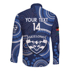 Custom AFL Geelong NAIDOC Week Long Sleeve Button Shirt Keep The Fire Burning Indigenous Art