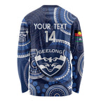 Custom AFL Geelong NAIDOC Week Long Sleeve Shirt Keep The Fire Burning Indigenous Art