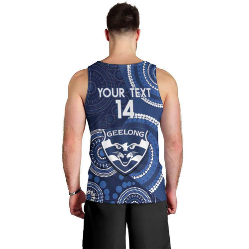 Custom AFL Geelong NAIDOC Week Men Tank Top Keep The Fire Burning Indigenous Art