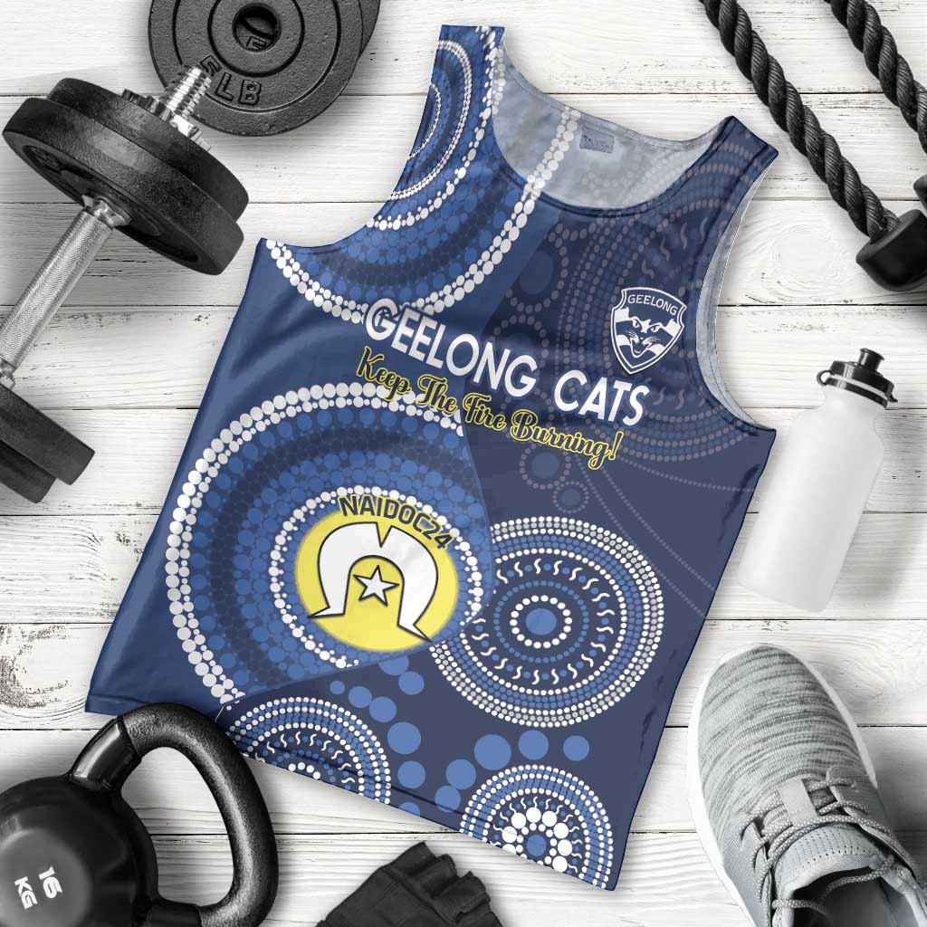 Custom AFL Geelong NAIDOC Week Men Tank Top Keep The Fire Burning Indigenous Art
