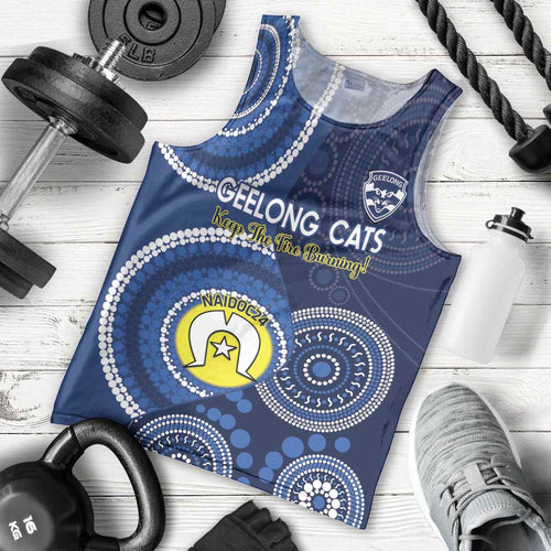 Custom AFL Geelong NAIDOC Week Men Tank Top Keep The Fire Burning Indigenous Art