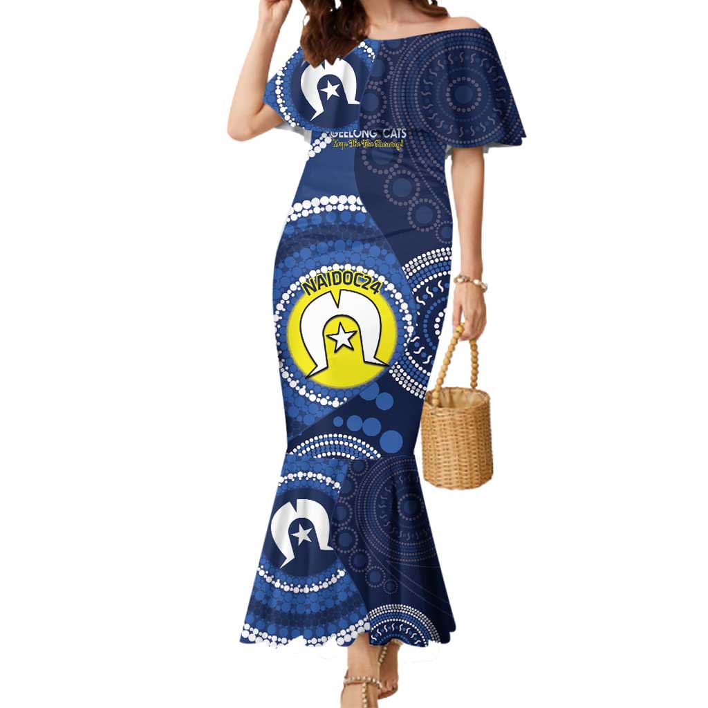 Custom AFL Geelong NAIDOC Week Mermaid Dress Keep The Fire Burning Indigenous Art