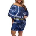 Custom AFL Geelong NAIDOC Week Off Shoulder Short Dress Keep The Fire Burning Indigenous Art