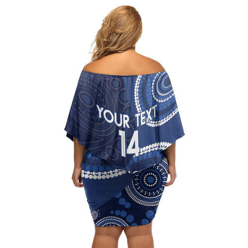 Custom AFL Geelong NAIDOC Week Off Shoulder Short Dress Keep The Fire Burning Indigenous Art