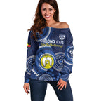 Custom AFL Geelong NAIDOC Week Off Shoulder Sweater Keep The Fire Burning Indigenous Art