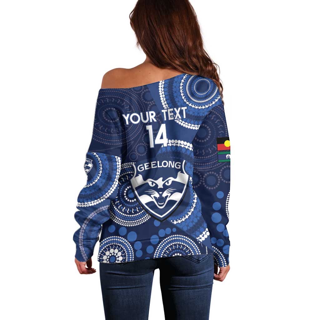 Custom AFL Geelong NAIDOC Week Off Shoulder Sweater Keep The Fire Burning Indigenous Art