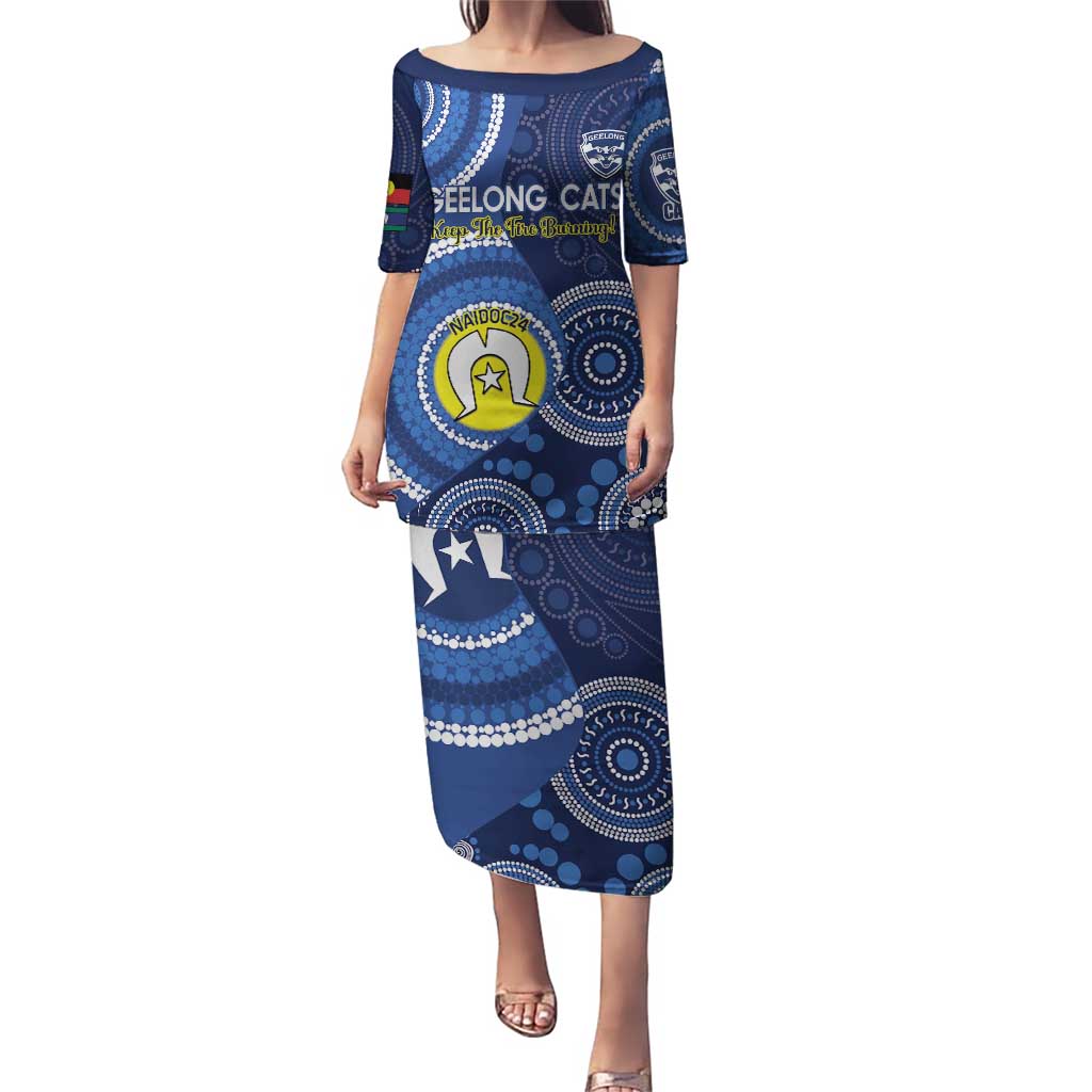 Custom AFL Geelong NAIDOC Week Puletasi Keep The Fire Burning Indigenous Art