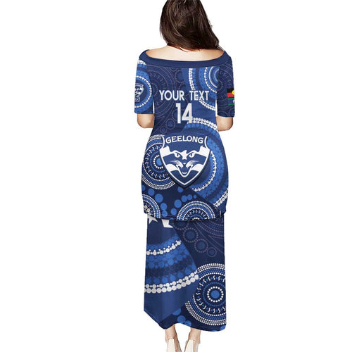 Custom AFL Geelong NAIDOC Week Puletasi Keep The Fire Burning Indigenous Art