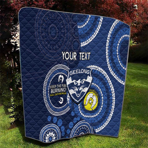 Custom AFL Geelong NAIDOC Week Quilt Keep The Fire Burning Indigenous Art