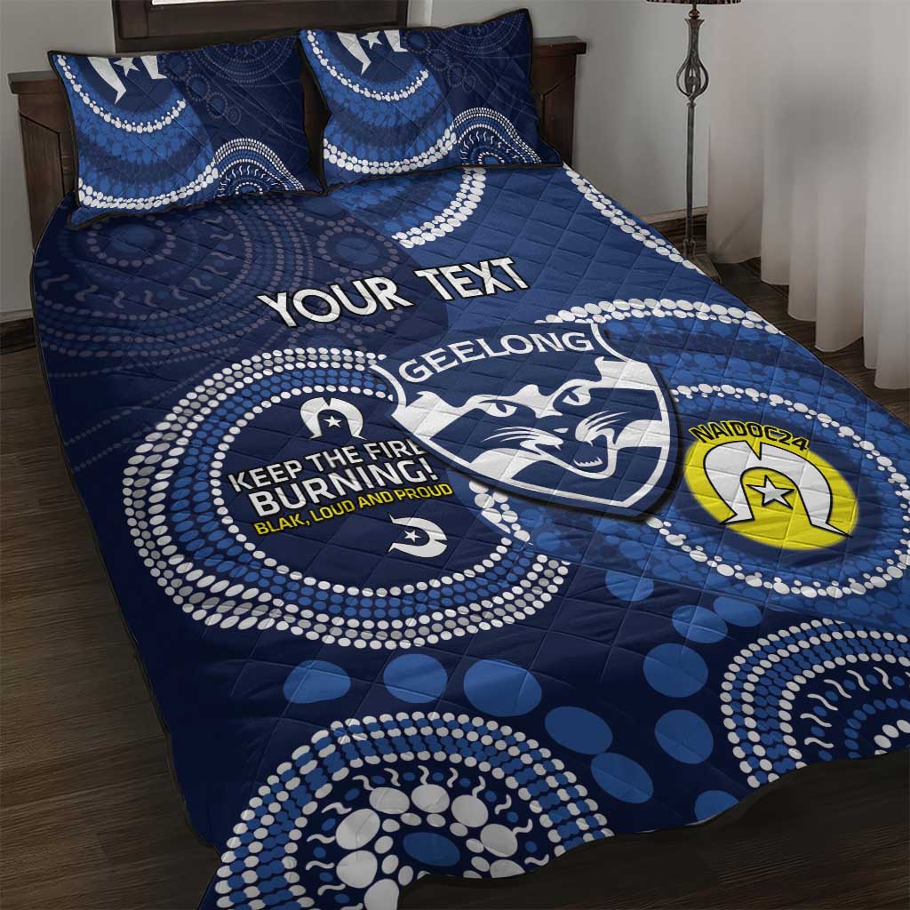 Custom AFL Geelong NAIDOC Week Quilt Bed Set Keep The Fire Burning Indigenous Art