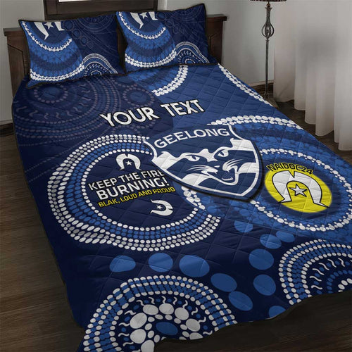 Custom AFL Geelong NAIDOC Week Quilt Bed Set Keep The Fire Burning Indigenous Art