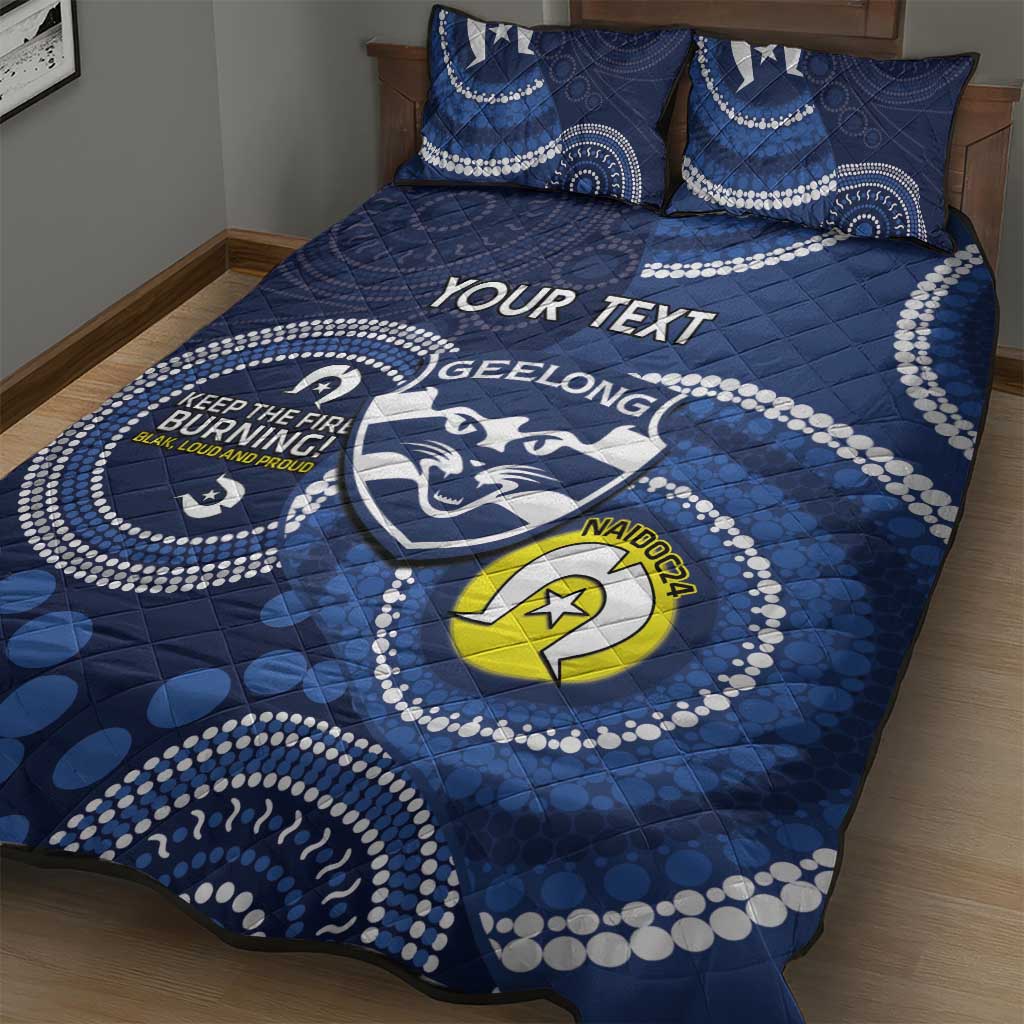 Custom AFL Geelong NAIDOC Week Quilt Bed Set Keep The Fire Burning Indigenous Art