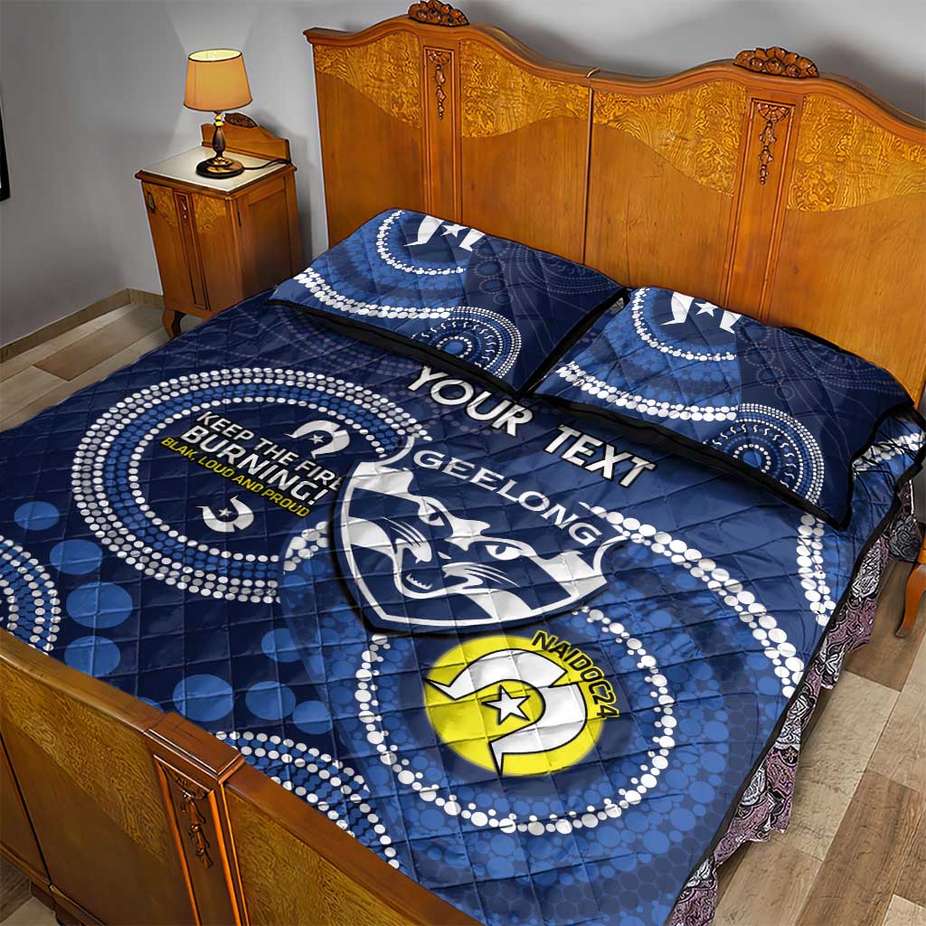 Custom AFL Geelong NAIDOC Week Quilt Bed Set Keep The Fire Burning Indigenous Art